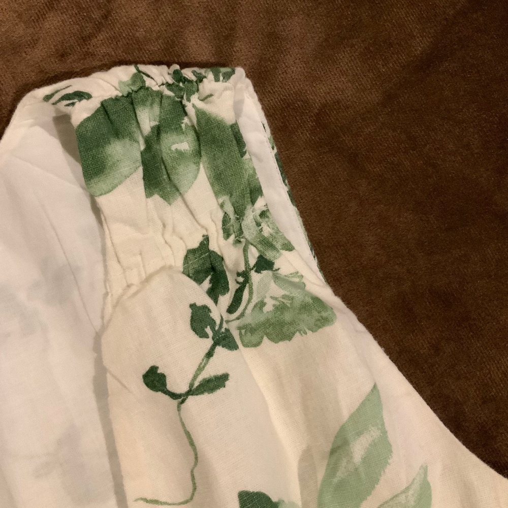 Abercrombie & Fitch White Green M Linen/Cotton Top Cropped Coquette Scandi Girl - Picture 7 of 9